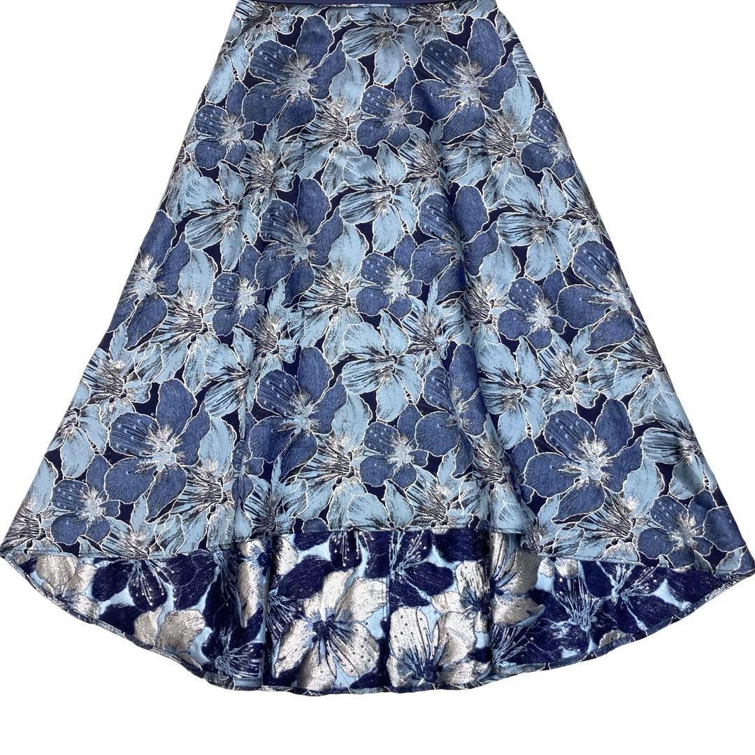 ERUKEI エルケイ フラワー刺繍 Aライン ミディアムドレス ネイビー