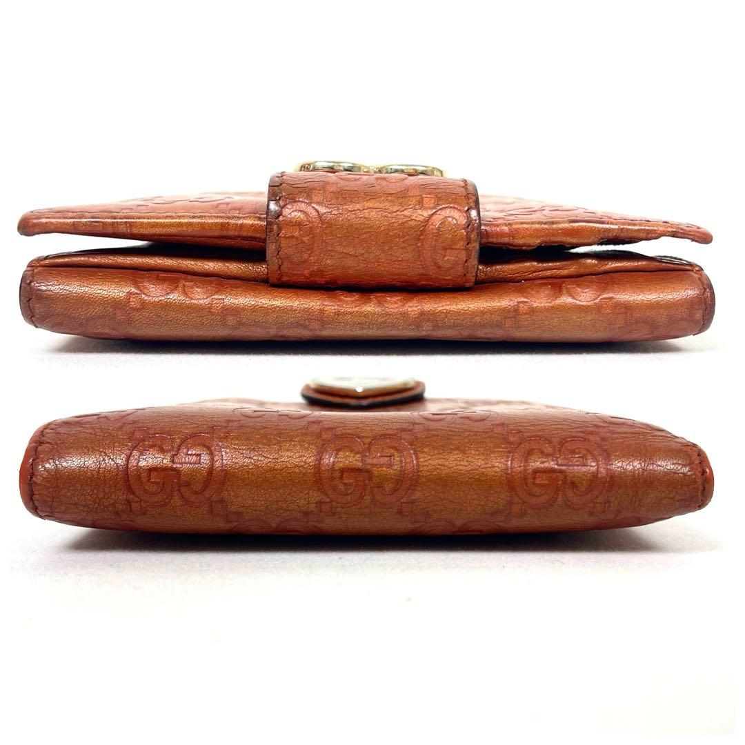 グッチ　二つ折り財布　ハートロゴプレート　GGシマレザー　型押しエンボス　美品