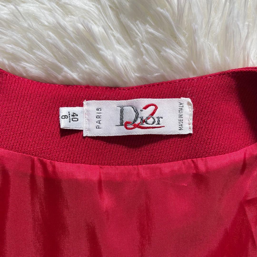 美品✨ クリスチャンディオール ノーカラー ウール ロングコート 赤 L 40