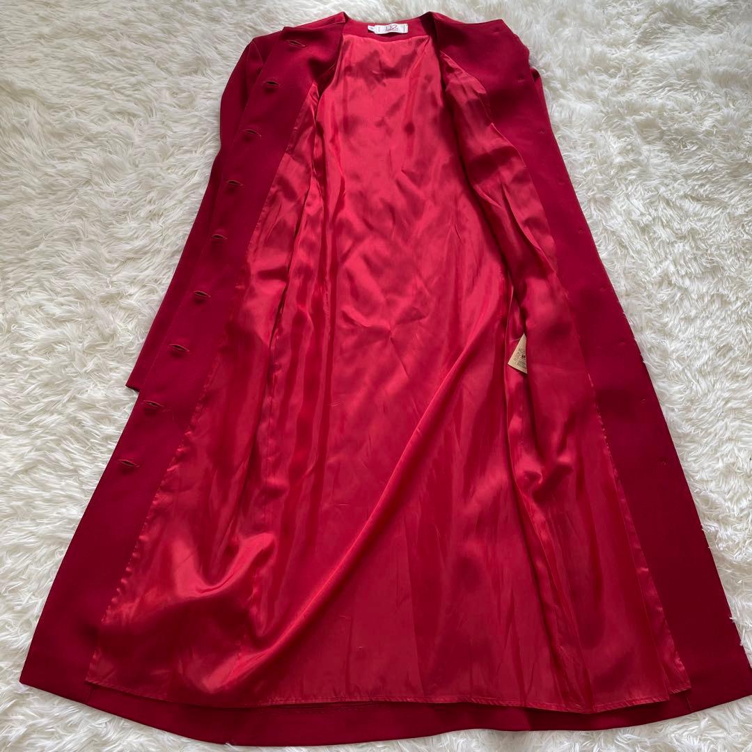 美品✨ クリスチャンディオール ノーカラー ウール ロングコート 赤 L 40