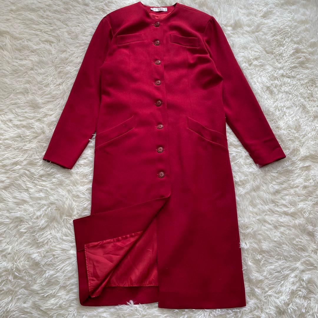 美品✨ クリスチャンディオール ノーカラー ウール ロングコート 赤 L 40