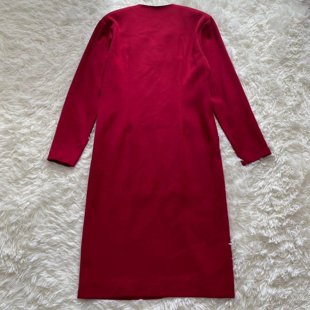 美品✨ クリスチャンディオール ノーカラー ウール ロングコート 赤 L 40