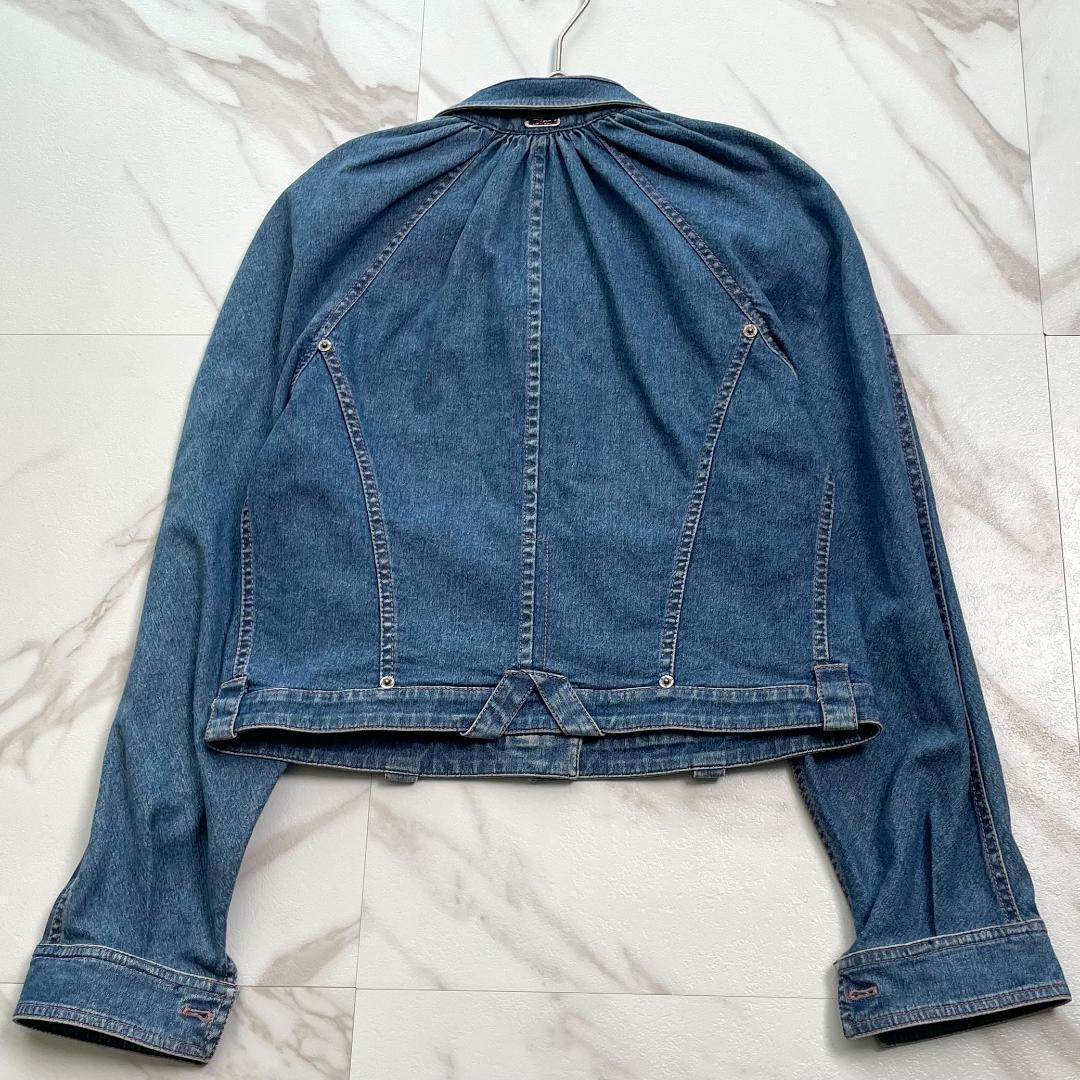 希少　ガリアーノ期　ディオール　デニムジャケット　ストレッチ　ギャザー　XL