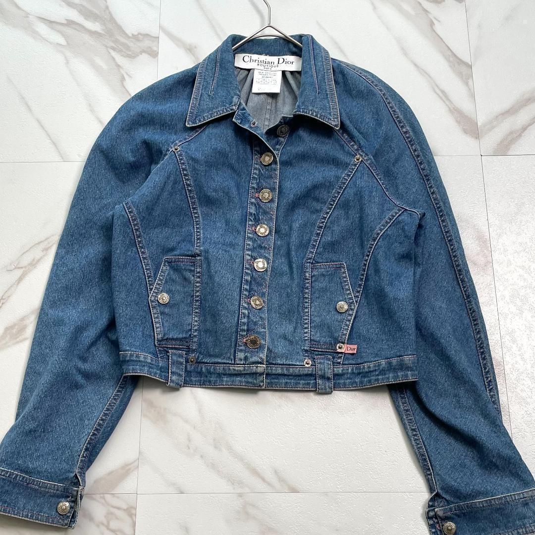 希少　ガリアーノ期　ディオール　デニムジャケット　ストレッチ　ギャザー　XL