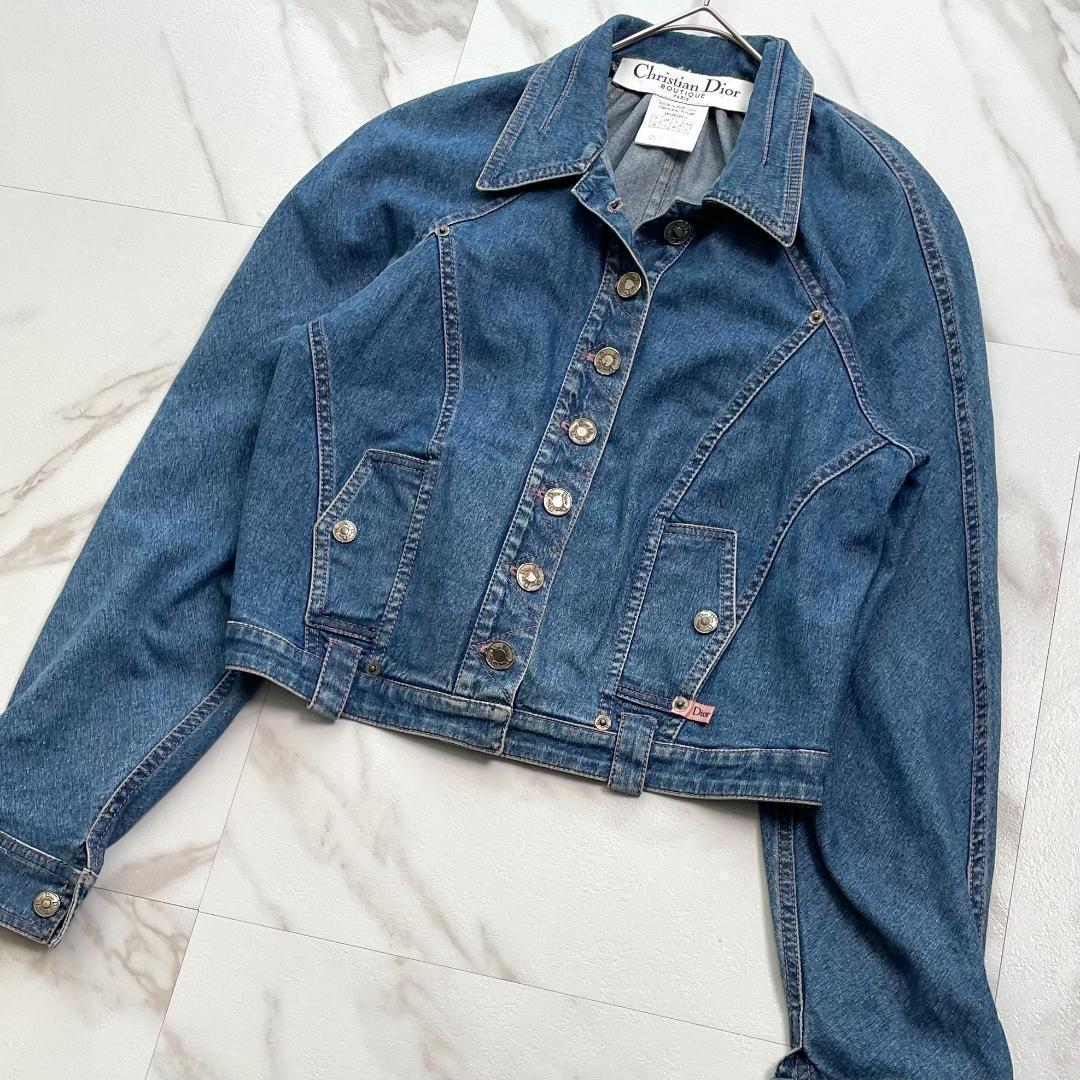 希少　ガリアーノ期　ディオール　デニムジャケット　ストレッチ　ギャザー　XL