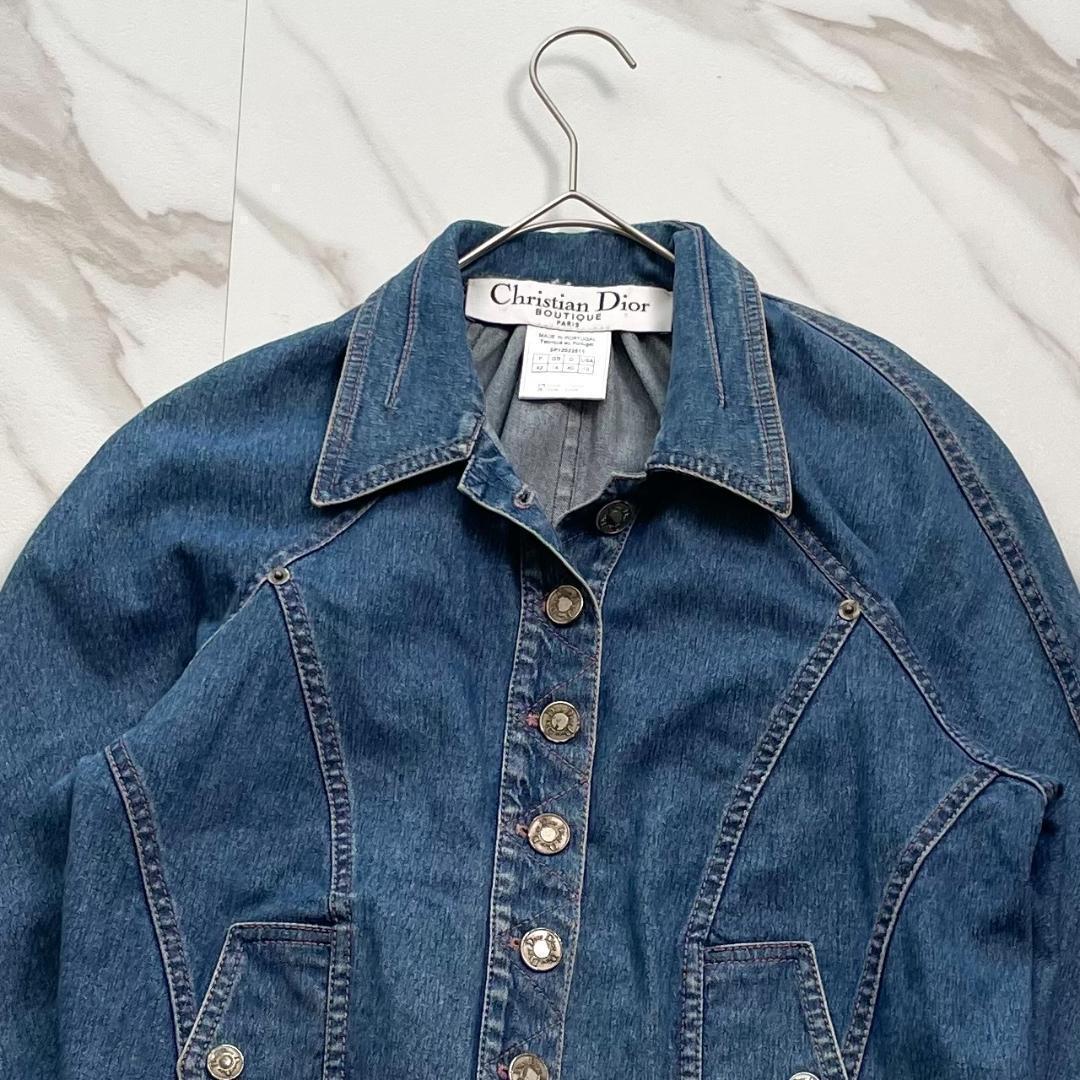 希少　ガリアーノ期　ディオール　デニムジャケット　ストレッチ　ギャザー　XL