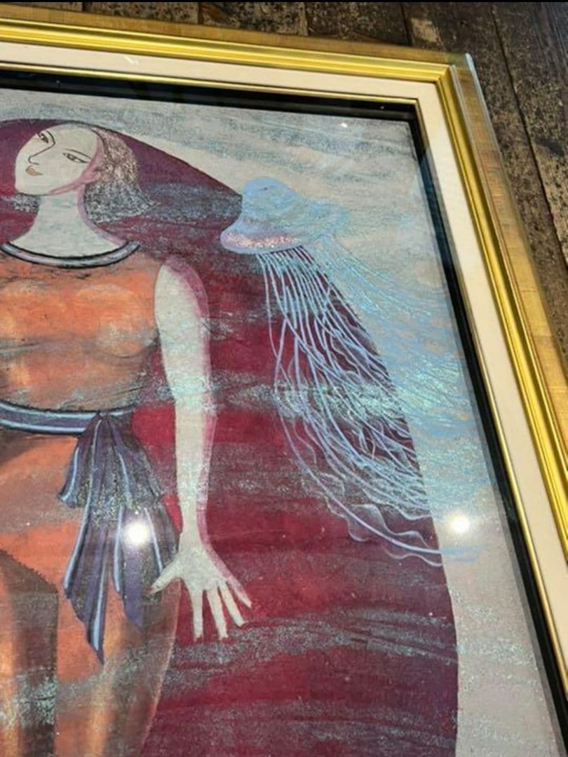 絵画 （大型117cm） 美術品 　クラゲ　油絵　日本画　額縁