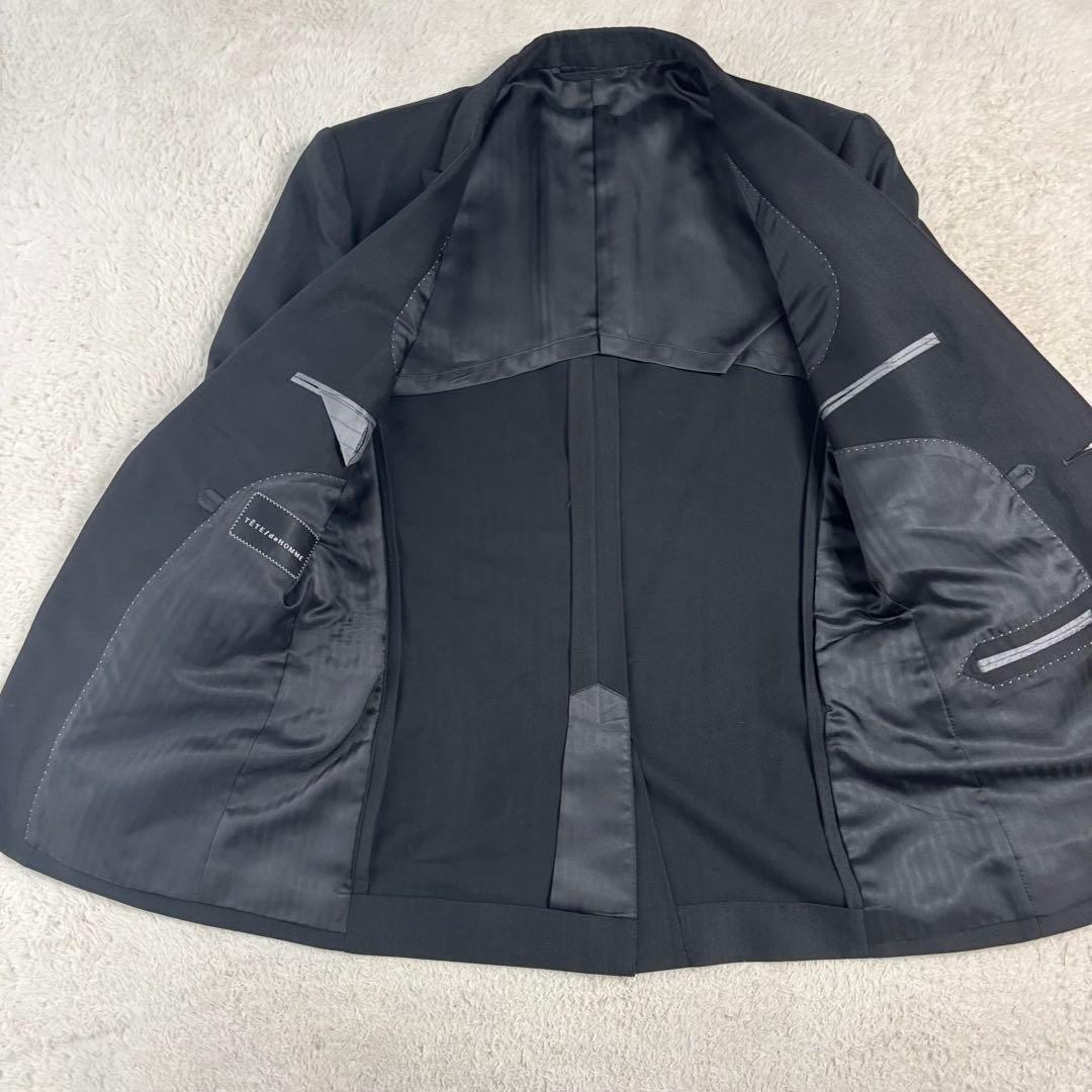 テットオム 黒 ブラック 光沢 タイト スリーピーススーツ