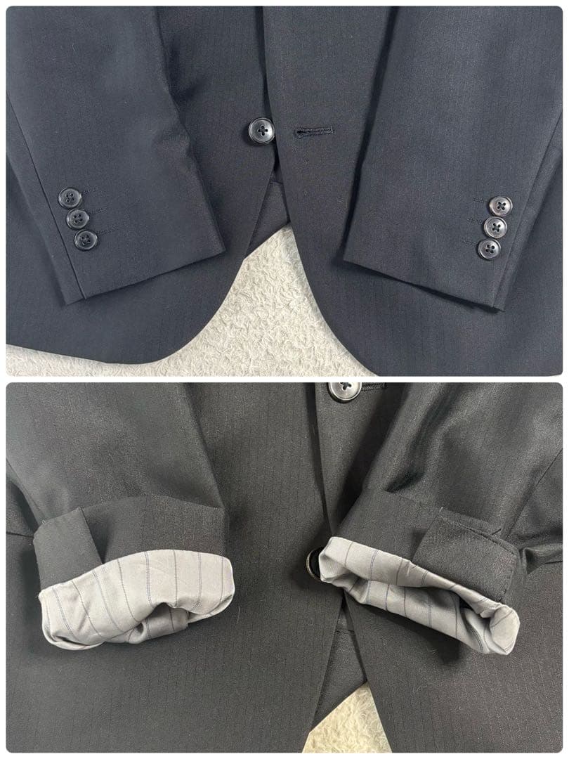 テットオム 黒 ブラック 光沢 タイト スリーピーススーツ