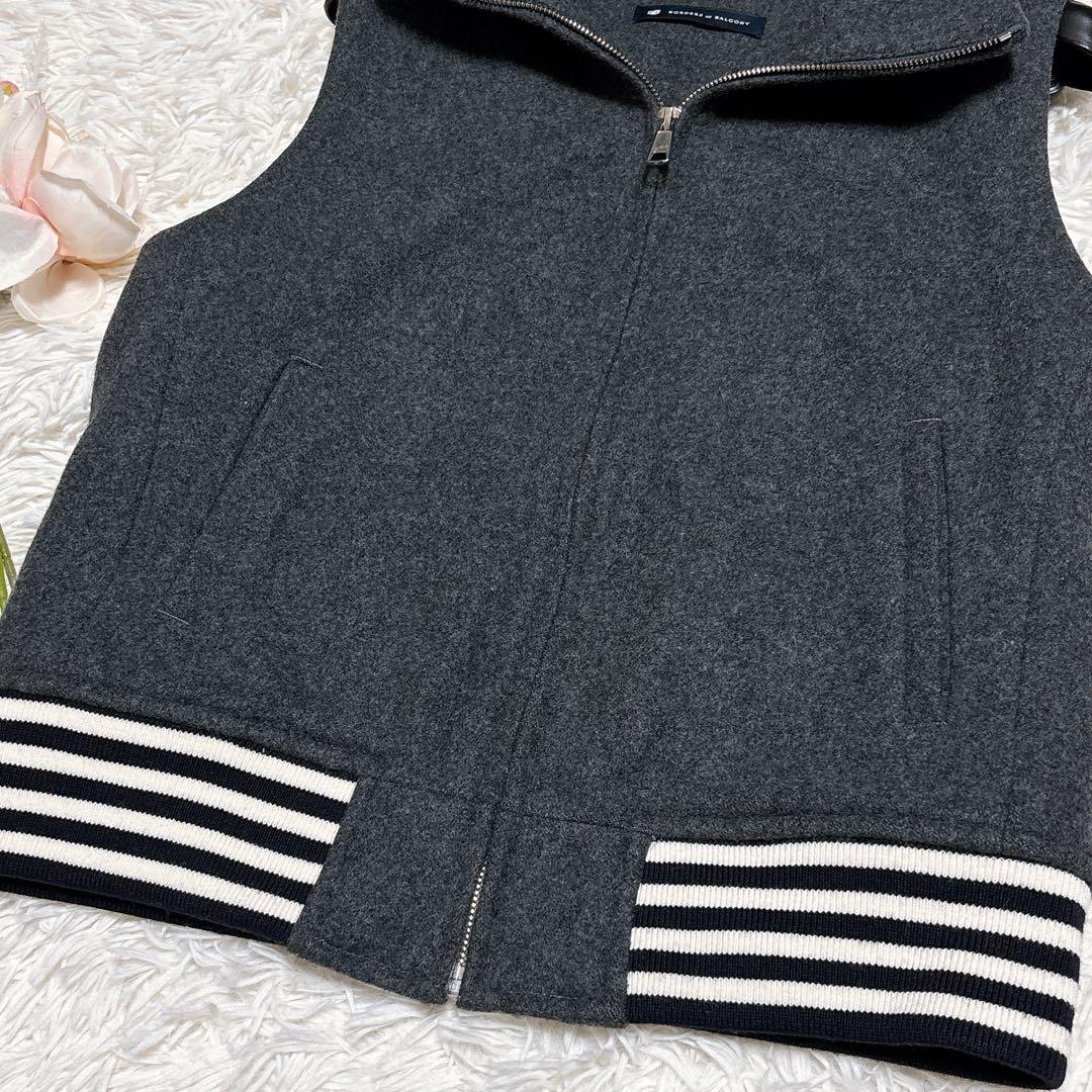 極美品♡ ボーダーズアットバルコニー　ベスト　フード付き　チャコールグレー　36