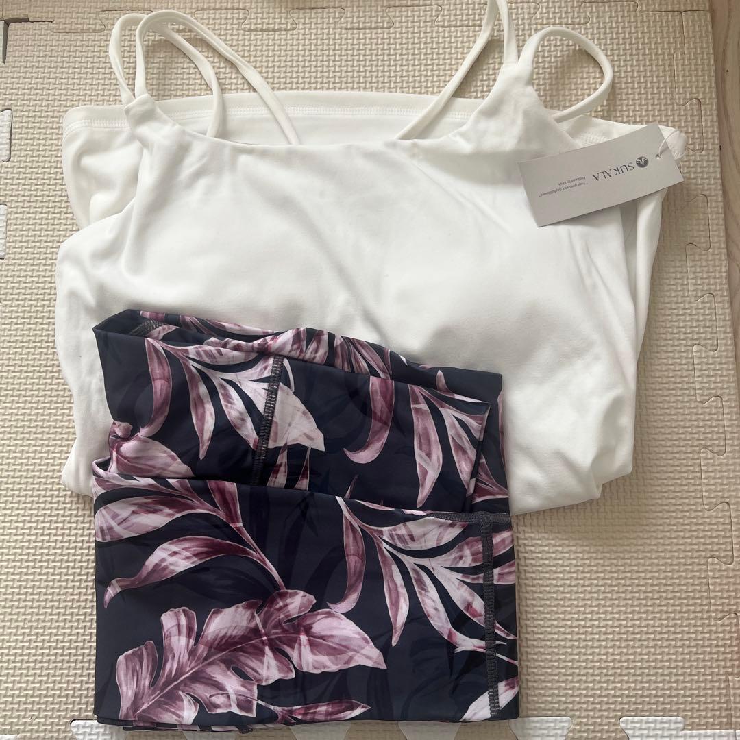 【新品未使用】キャミソール＆レギンスセットアップ M リーフチャコール