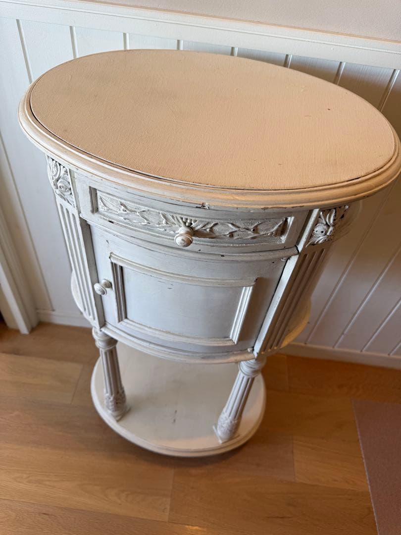 フランスアンティークリペイントクラシックスタイル ホワイトサイドオーバルテーブル