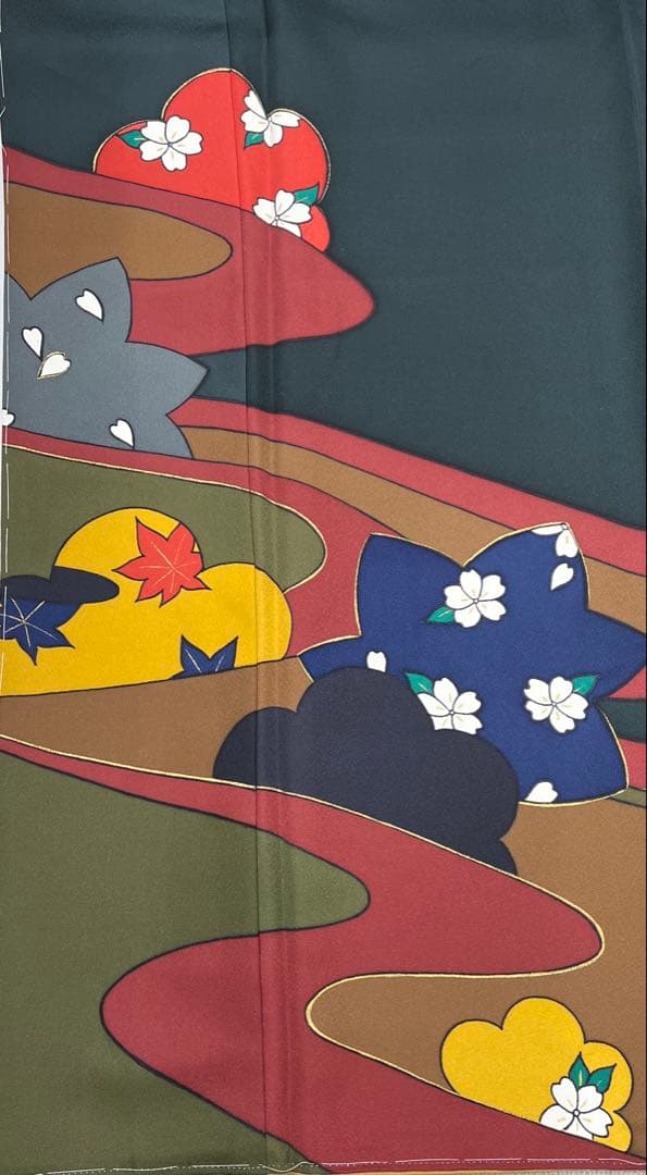 振り袖　フルセット　 玄才　金彩　しつけ付　成人式　深緑　全通長尺袋帯　590