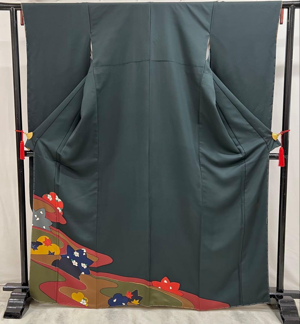 振り袖　フルセット　 玄才　金彩　しつけ付　成人式　深緑　全通長尺袋帯　590