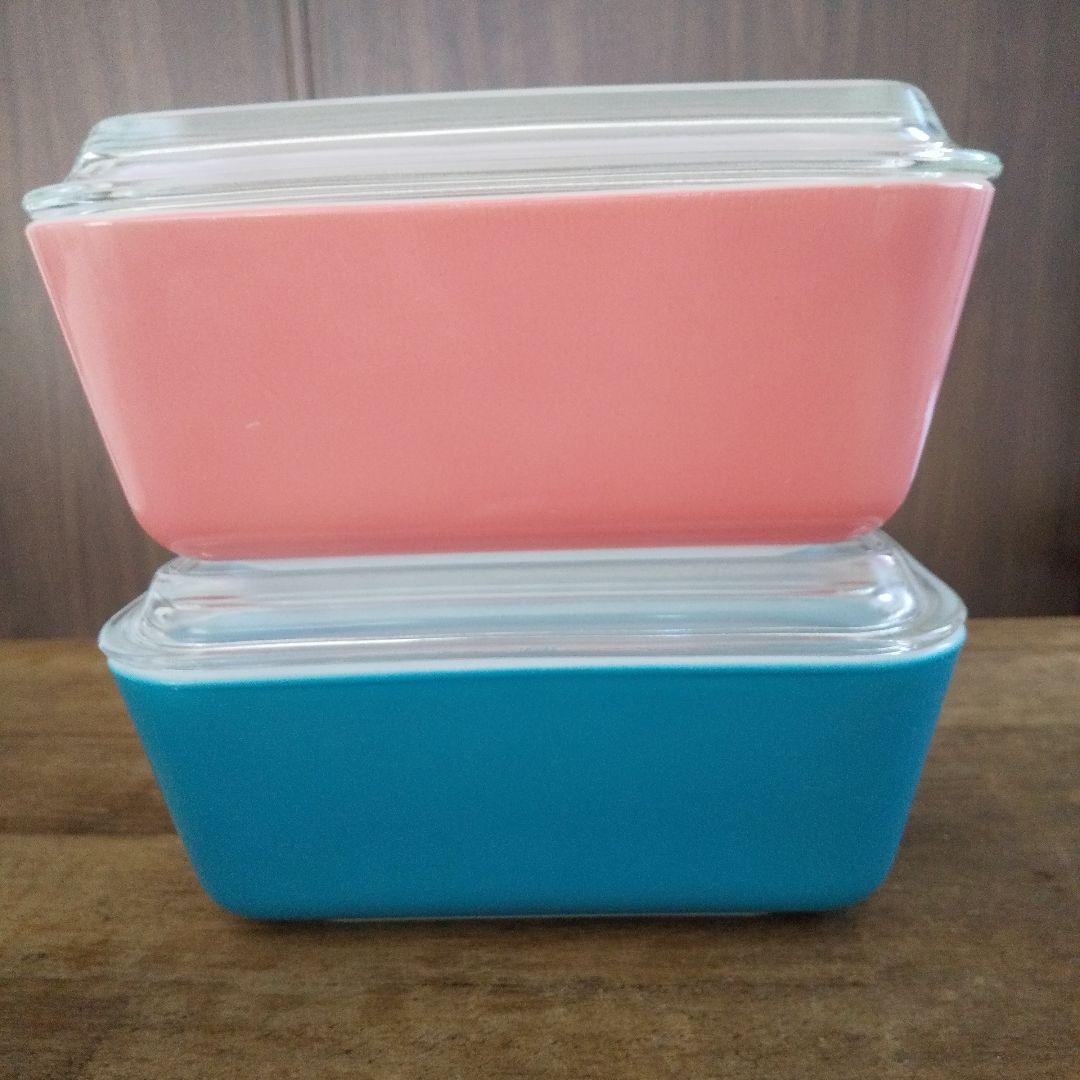 極美品 4点セット(蓋含む) オールドパイレックス レフ保存容器Ｍピンク&ブルー