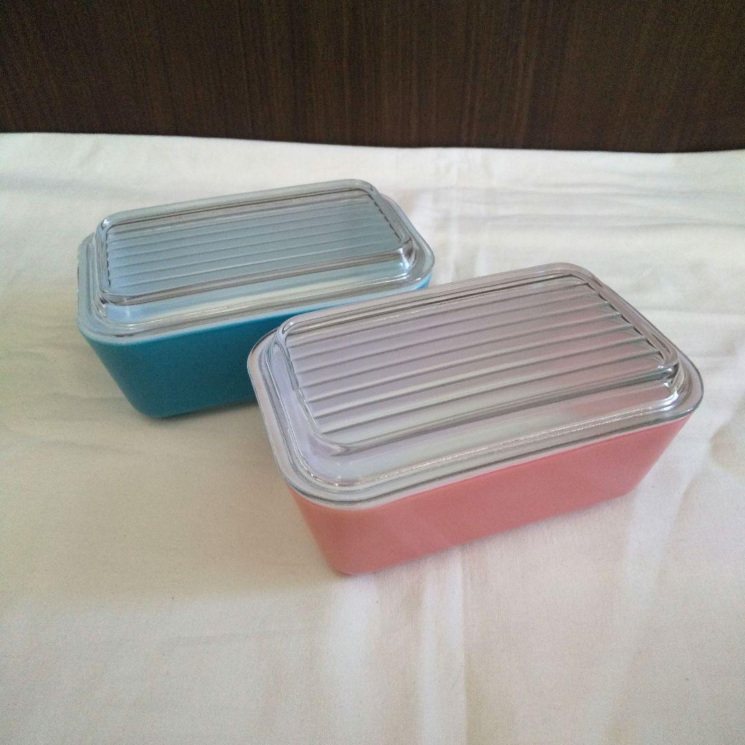 極美品 4点セット(蓋含む) オールドパイレックス レフ保存容器Ｍピンク&ブルー
