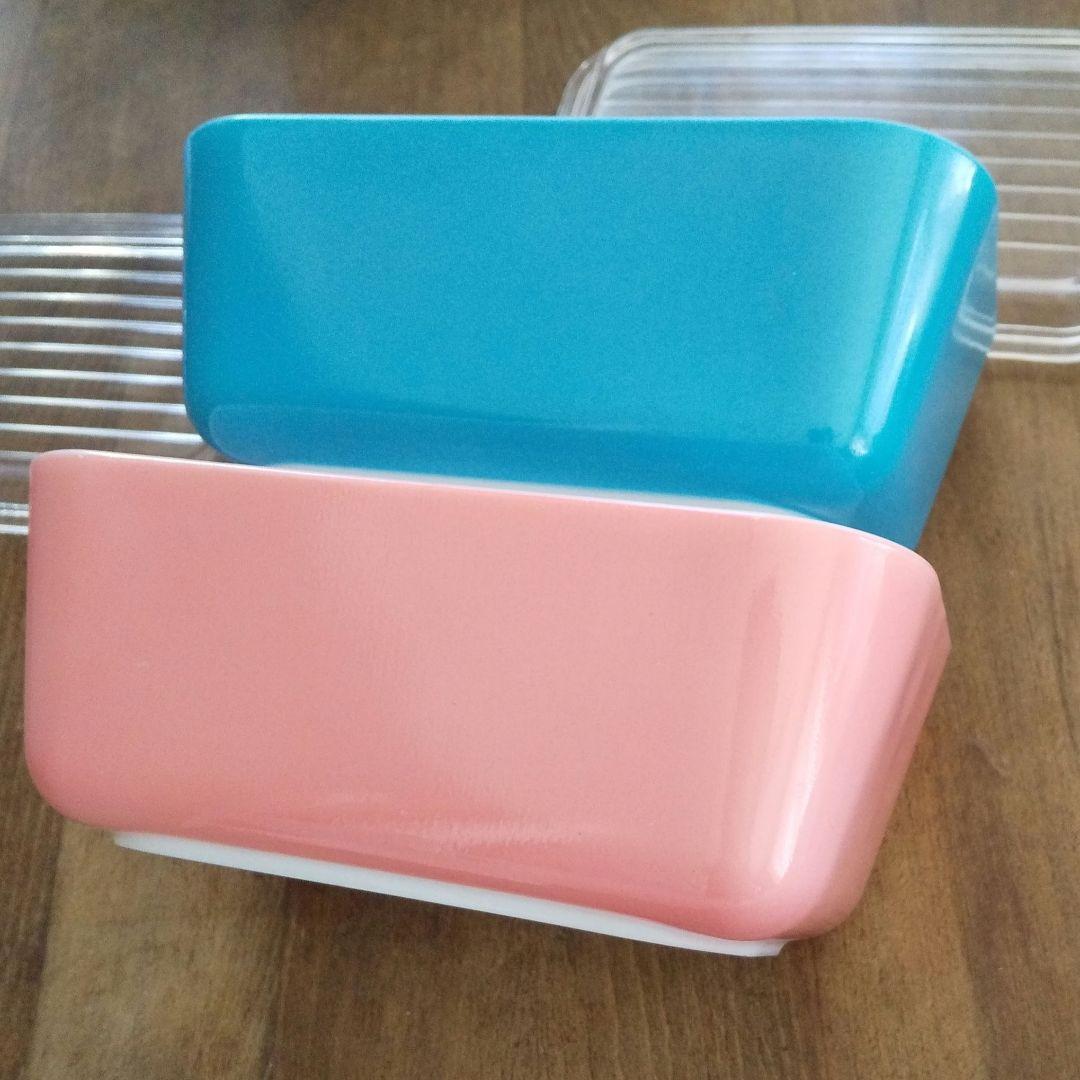 極美品 4点セット(蓋含む) オールドパイレックス レフ保存容器Ｍピンク&ブルー
