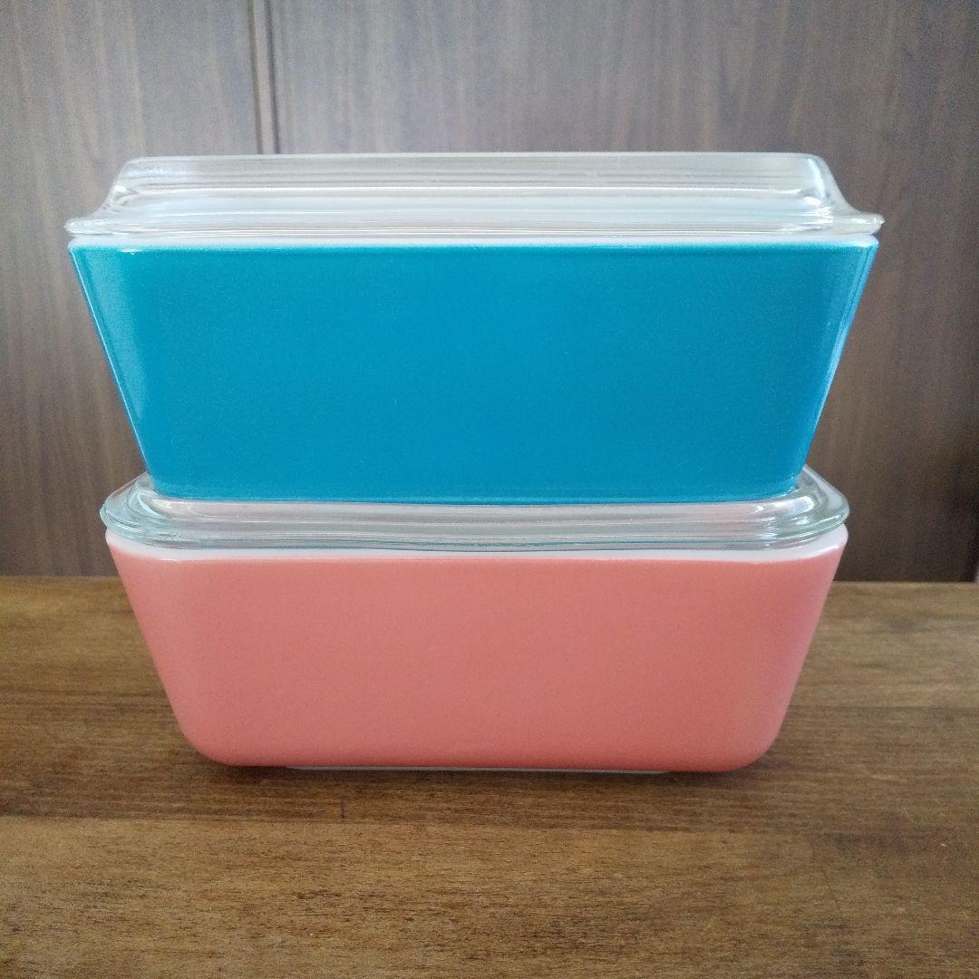極美品 4点セット(蓋含む) オールドパイレックス レフ保存容器Ｍピンク&ブルー