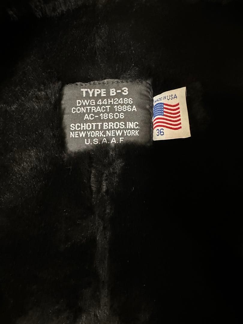 Schott ショット B-3 ムートンボンバージャケット 36 M 黒ブラック