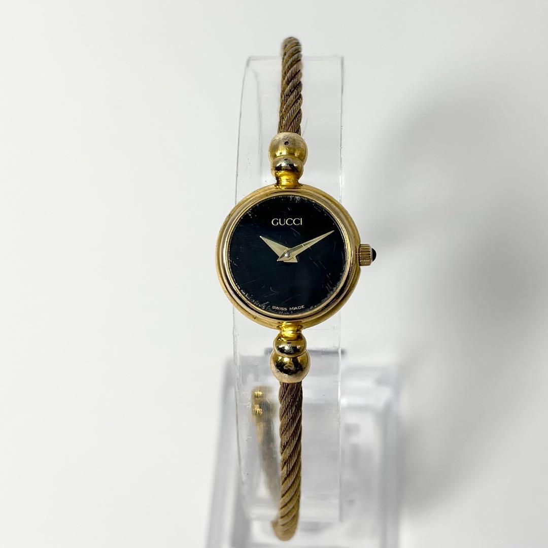 【稼働品】GUCCI グッチ 2700.2L バングルウォッチ 金 黒文字盤