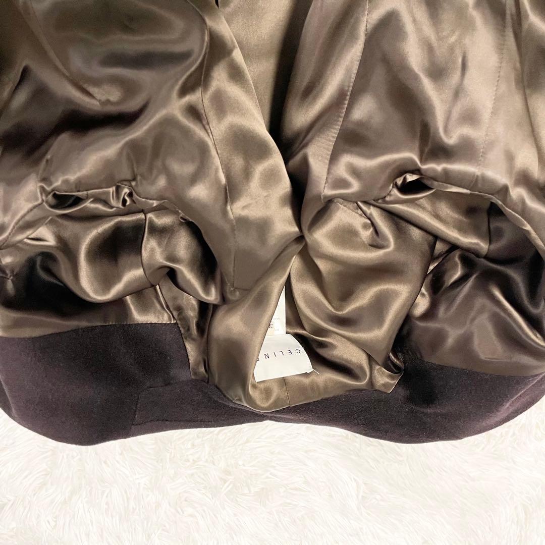 【極美品】CELINE ウールカシミヤ ロングコート 38 濃茶 ロゴボタン