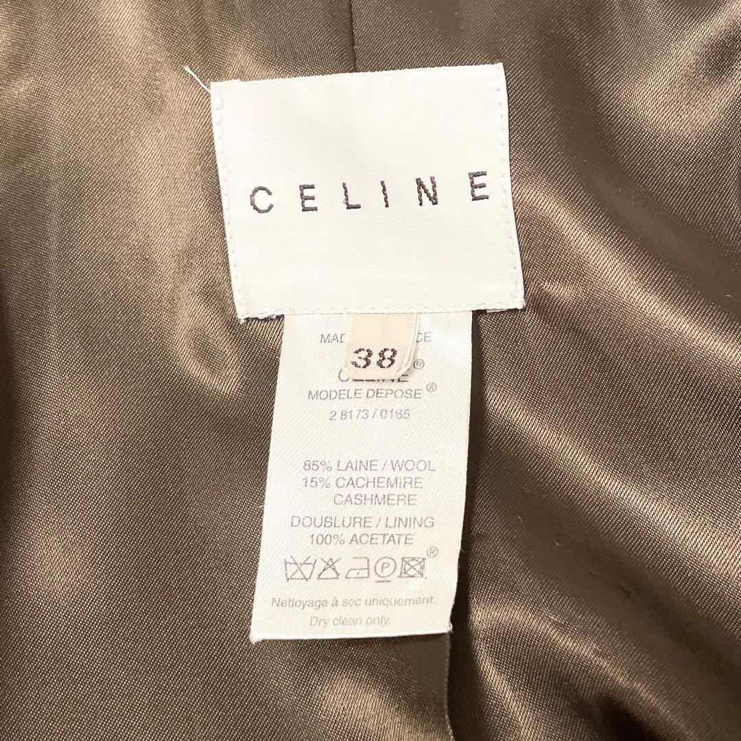 【極美品】CELINE ウールカシミヤ ロングコート 38 濃茶 ロゴボタン