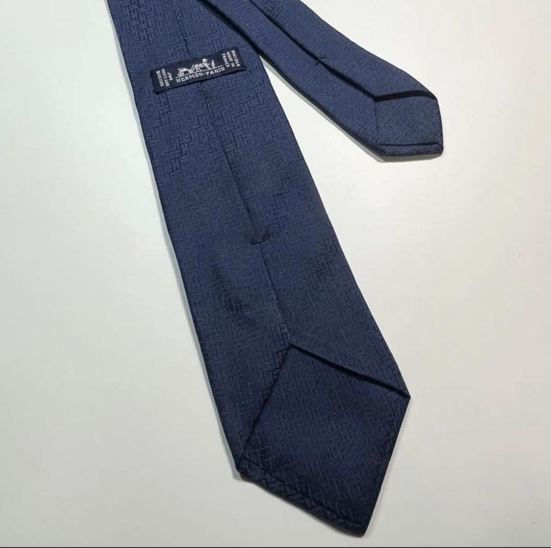 Hermès ネイビー シルク ネクタイ