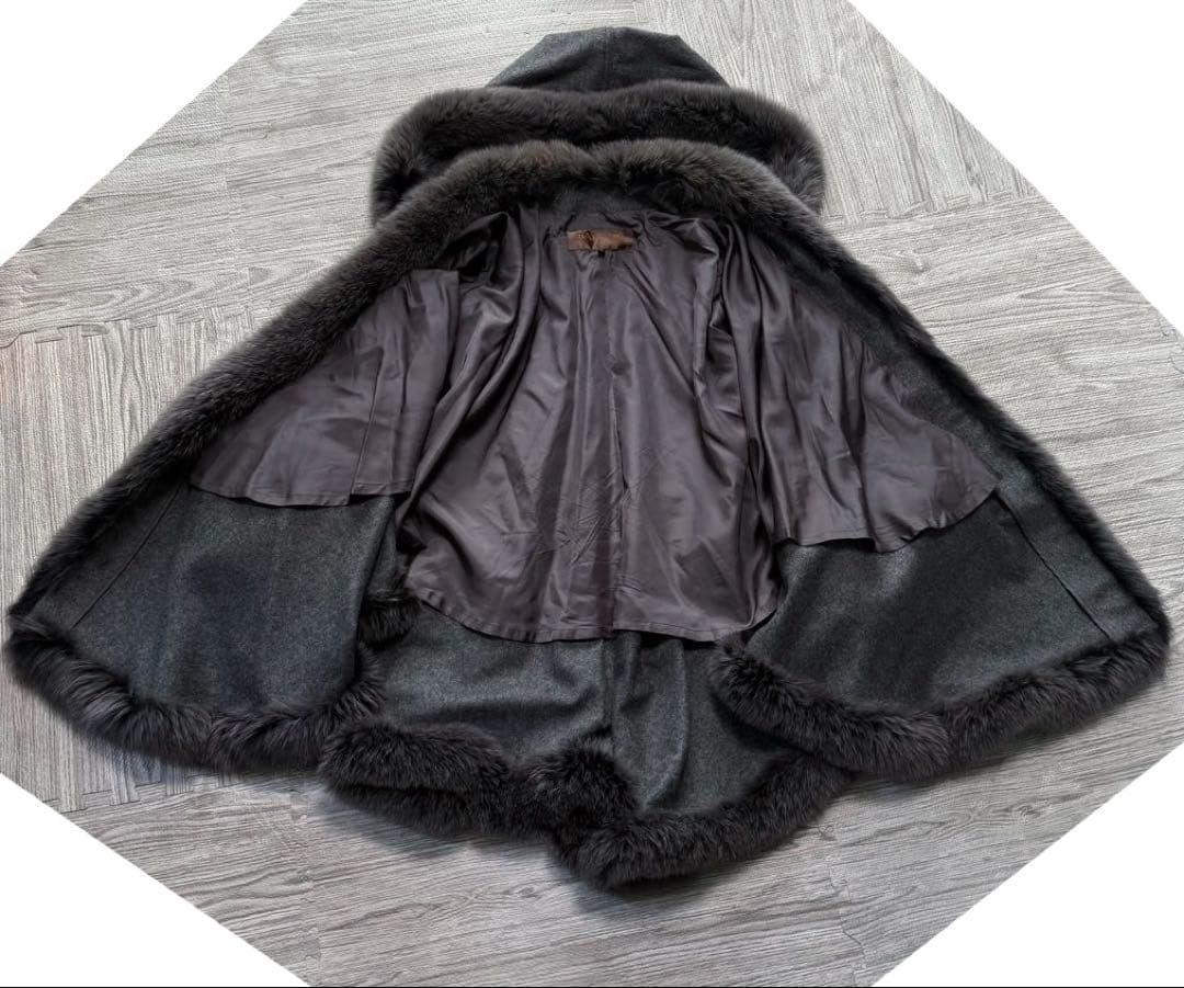 BALMAIN 高級 カシミヤ フォックスファー ポンチョ ケープコート グレー