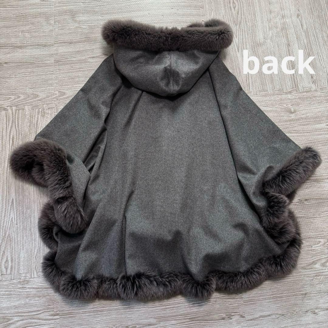 BALMAIN 高級 カシミヤ フォックスファー ポンチョ ケープコート グレー