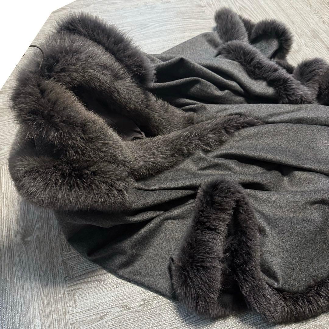 BALMAIN 高級 カシミヤ フォックスファー ポンチョ ケープコート グレー