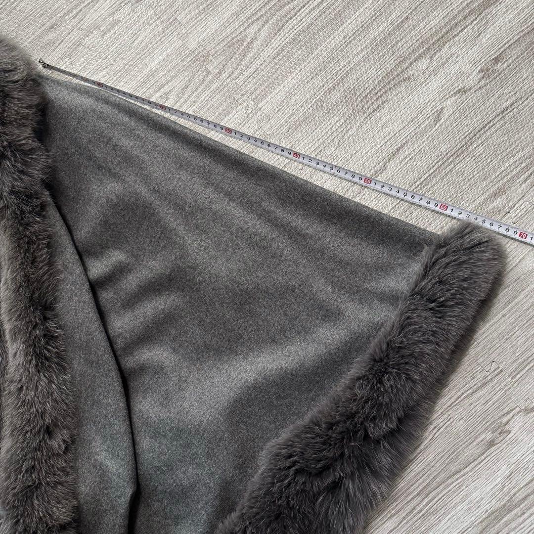BALMAIN 高級 カシミヤ フォックスファー ポンチョ ケープコート グレー