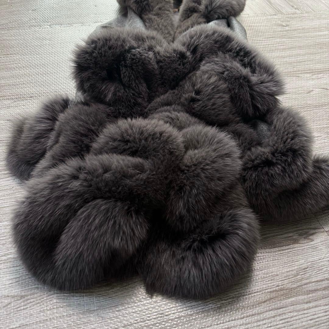 BALMAIN 高級 カシミヤ フォックスファー ポンチョ ケープコート グレー