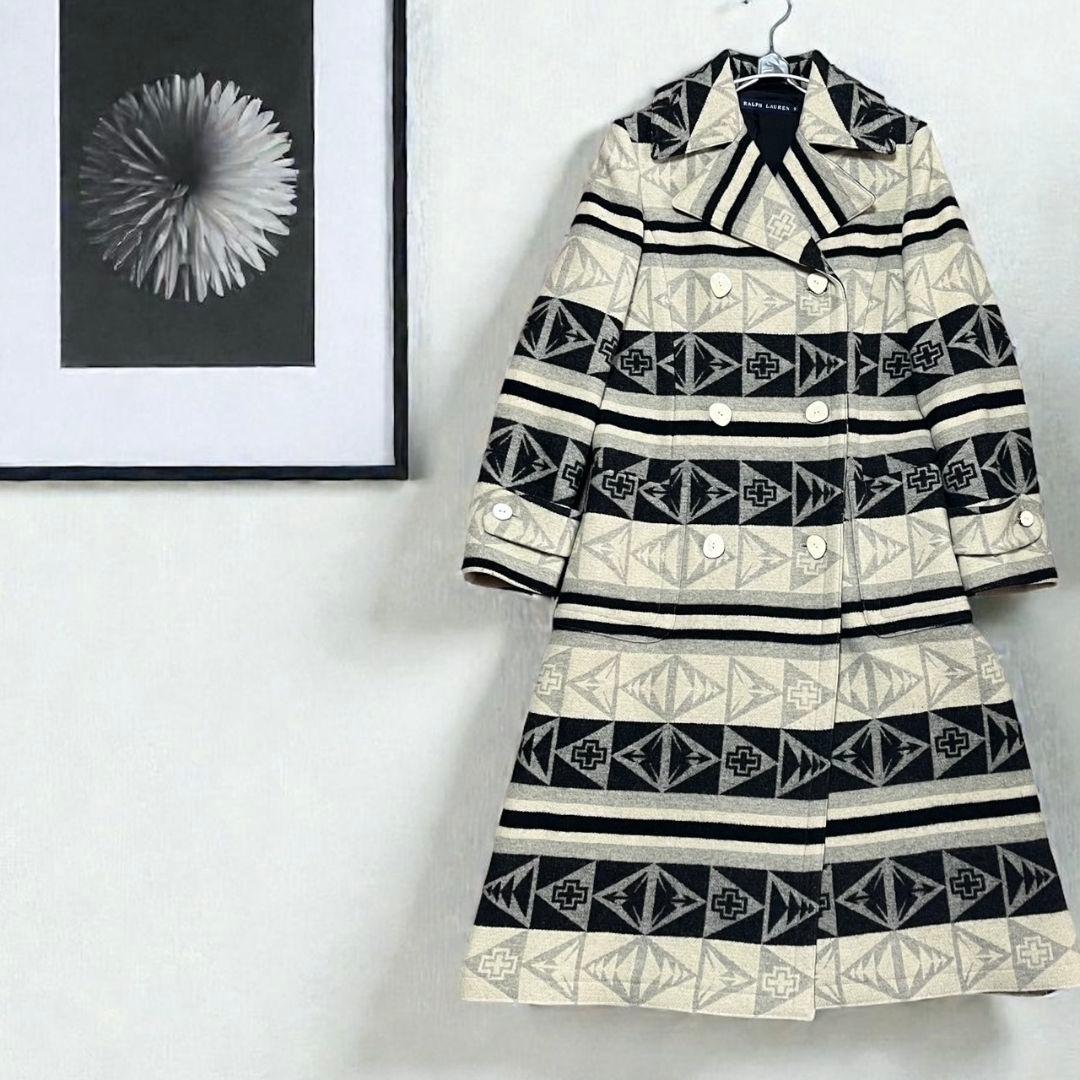 ◎90s/ネイティブ柄◎ラルフローレン★9号　M相当★ウール　コート★幾何学模様