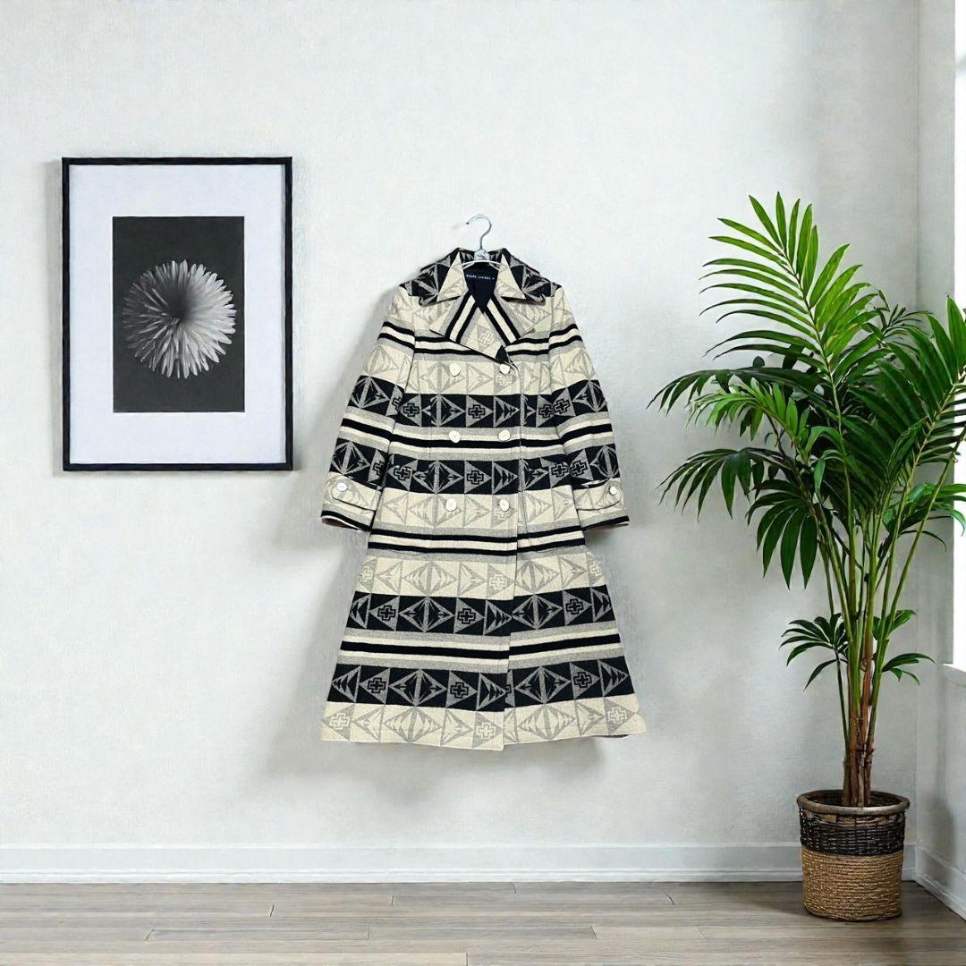 ◎90s/ネイティブ柄◎ラルフローレン★9号　M相当★ウール　コート★幾何学模様