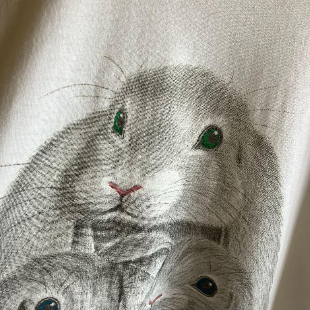 90's USA製 ヘインズ うさぎ 兎 デザインtシャツ 白 L