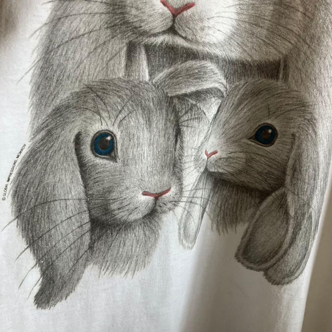 90's USA製 ヘインズ うさぎ 兎 デザインtシャツ 白 L