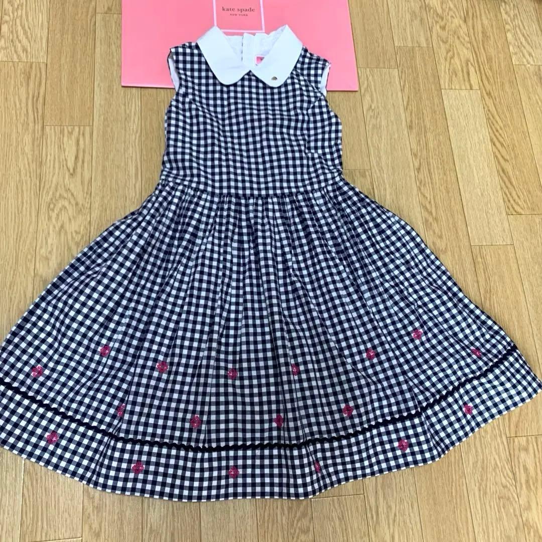 美品＊ケイトスペード＊ギンガムチェック柄ノースリーブワンピースドレス＊140