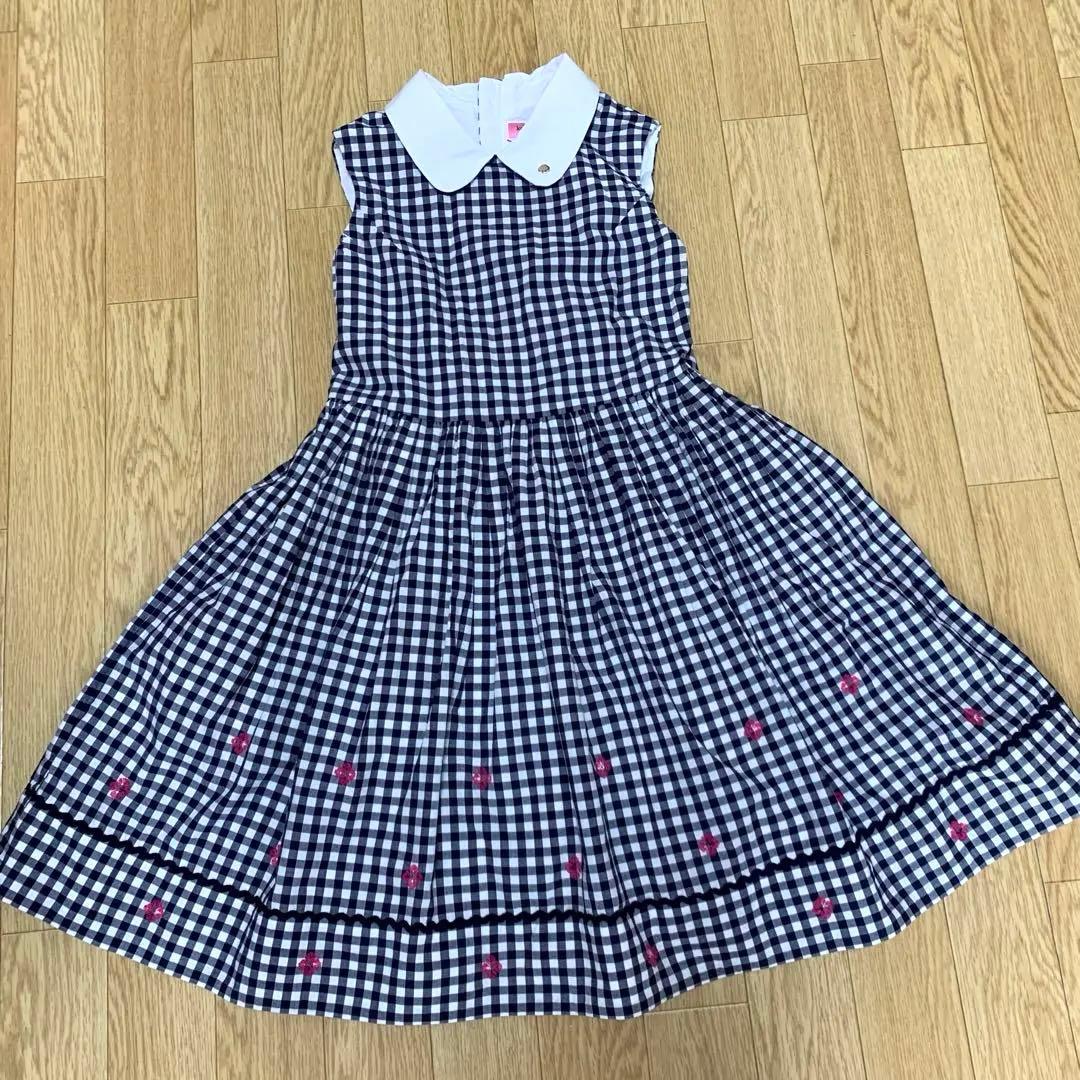 美品＊ケイトスペード＊ギンガムチェック柄ノースリーブワンピースドレス＊140