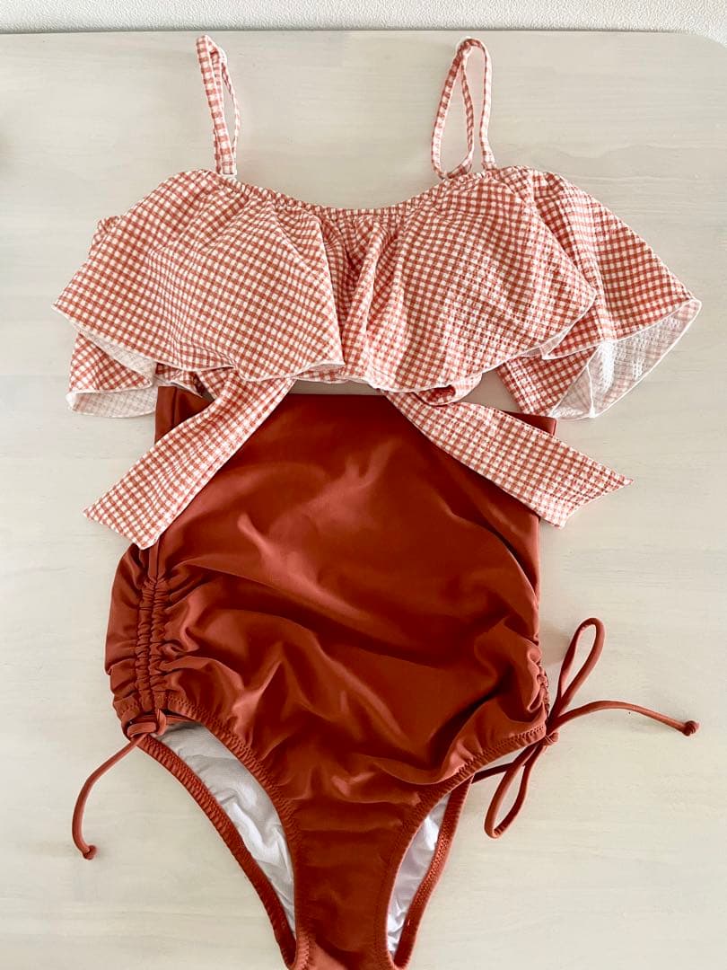 PEAK&PINE ギンガムチェックオフショルダー　ビキニ、ワンピース　新品