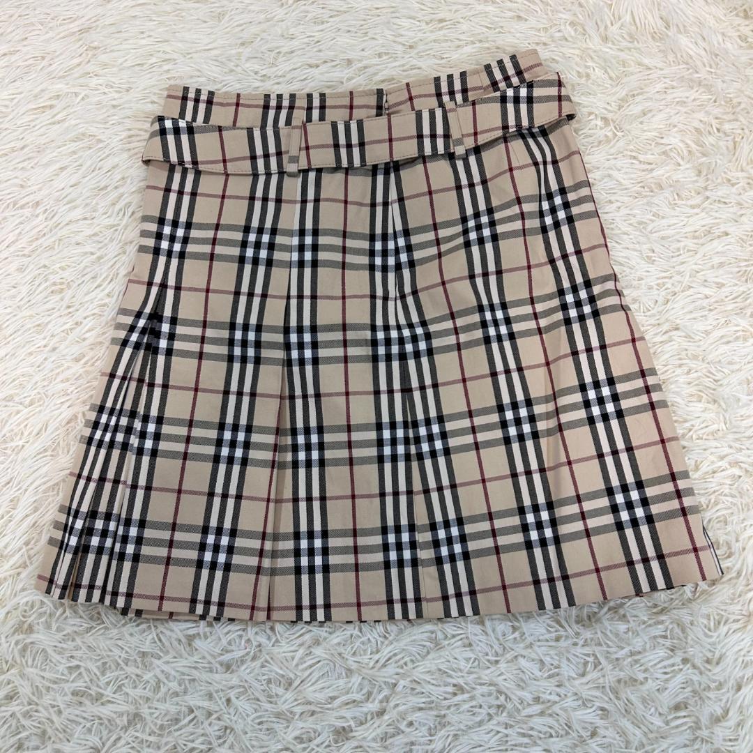 人気　バーバリーブルーレーベル　ミニスカート　ノバチェック　ベルト　プリーツ　S