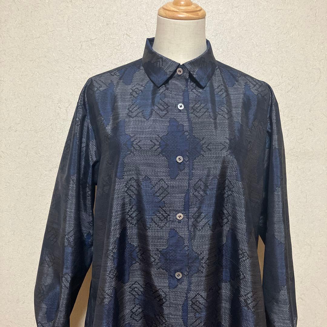 着物リメイク＊大島紬シャツワンピース