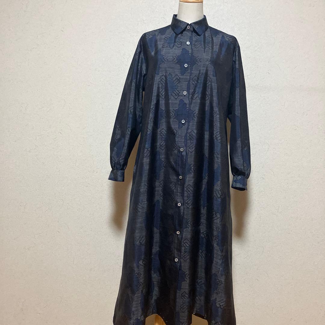 着物リメイク＊大島紬シャツワンピース