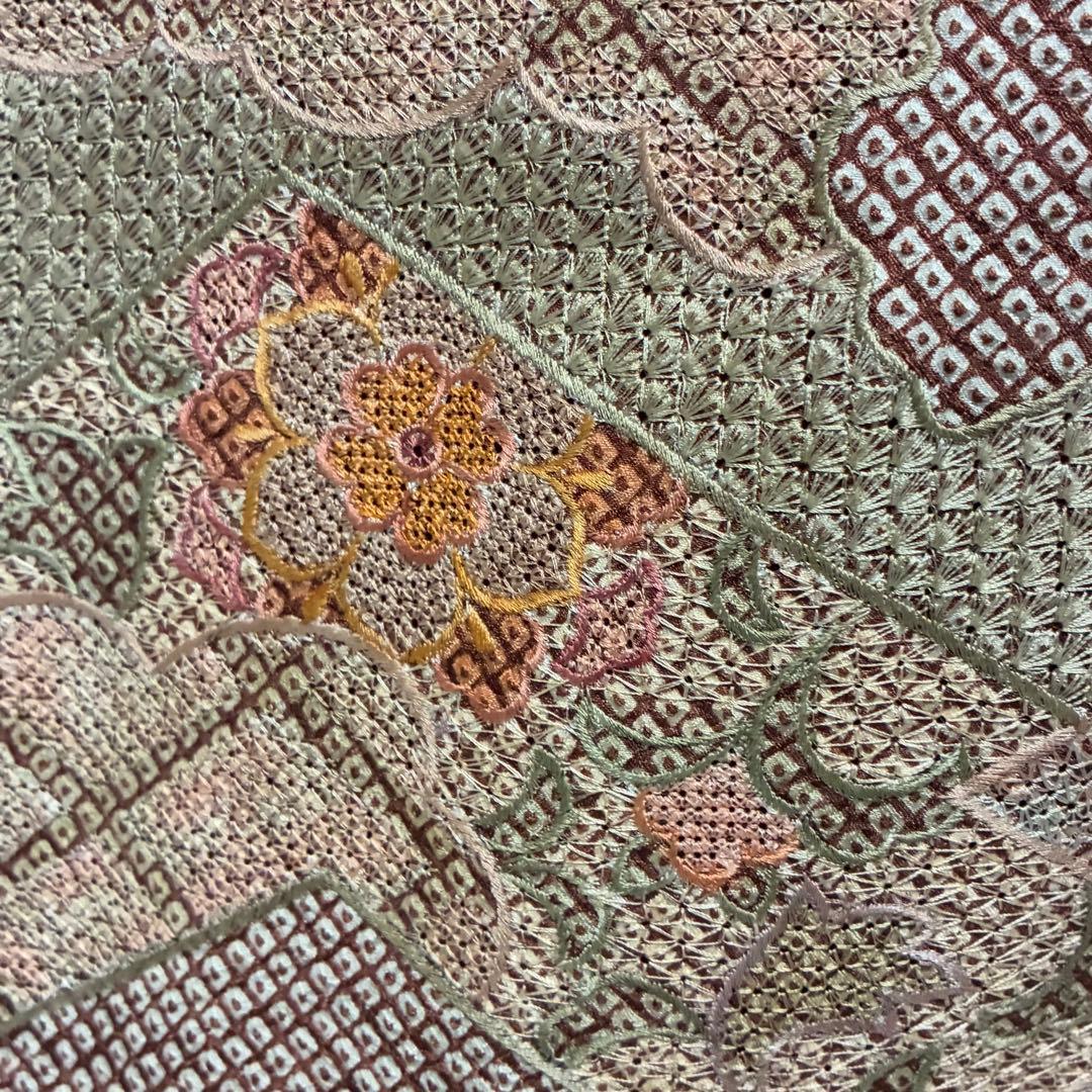 D179訪問着　総絞り総刺繍　汕頭・蘇州　正絹着物　袷　しつけ糸付き未使用極美品