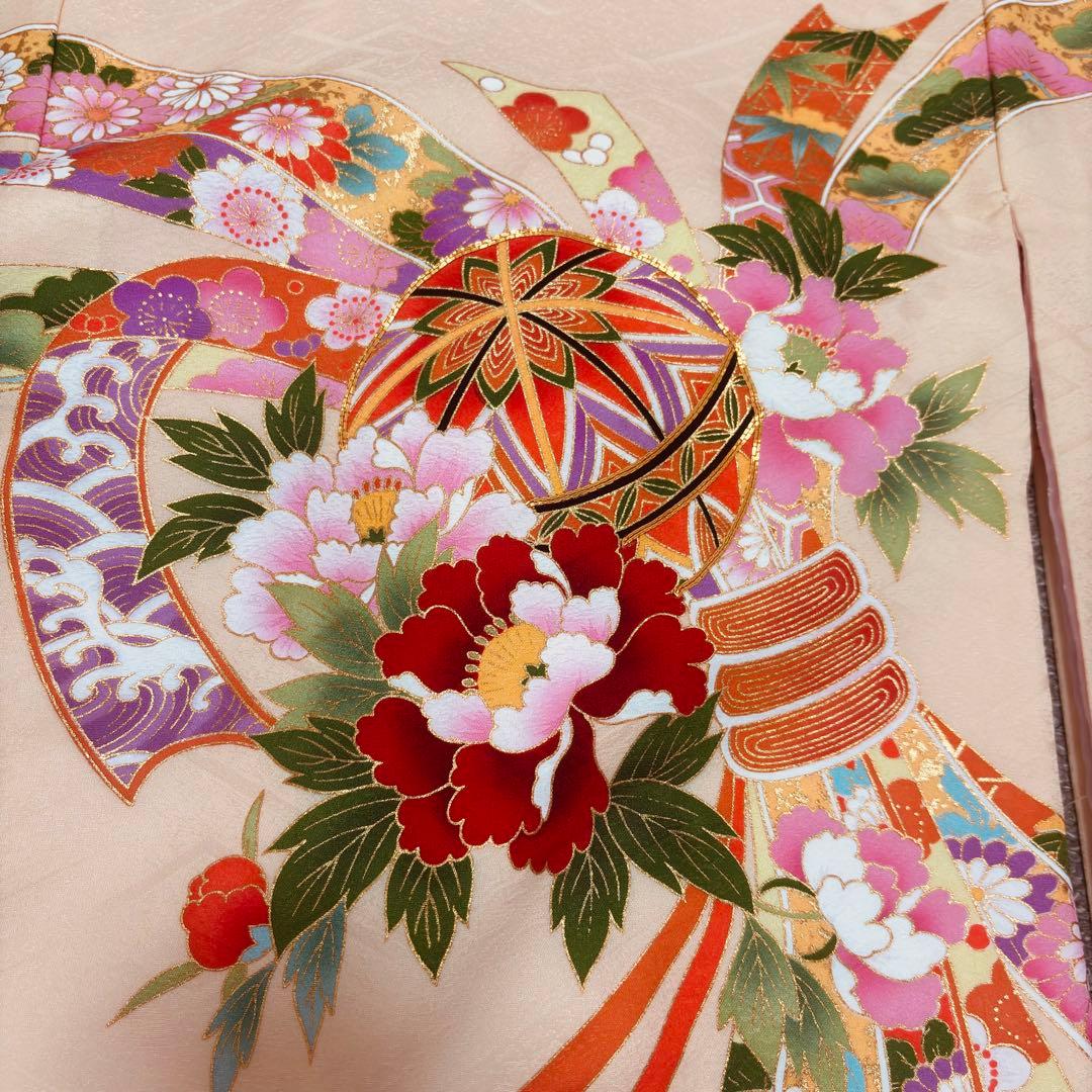 【新品】 正絹 日本製 特選京友禅 金駒刺繍 お宮参り 産着 ペールオレンジ