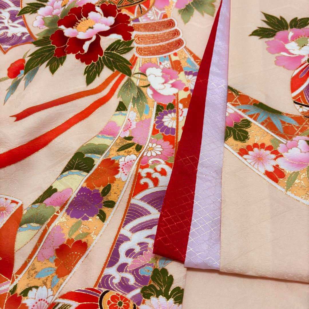 【新品】 正絹 日本製 特選京友禅 金駒刺繍 お宮参り 産着 ペールオレンジ