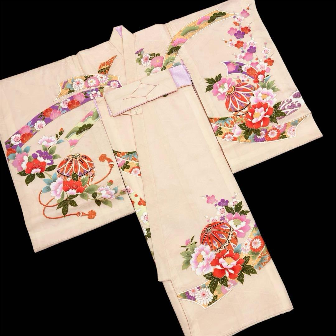 【新品】 正絹 日本製 特選京友禅 金駒刺繍 お宮参り 産着 ペールオレンジ