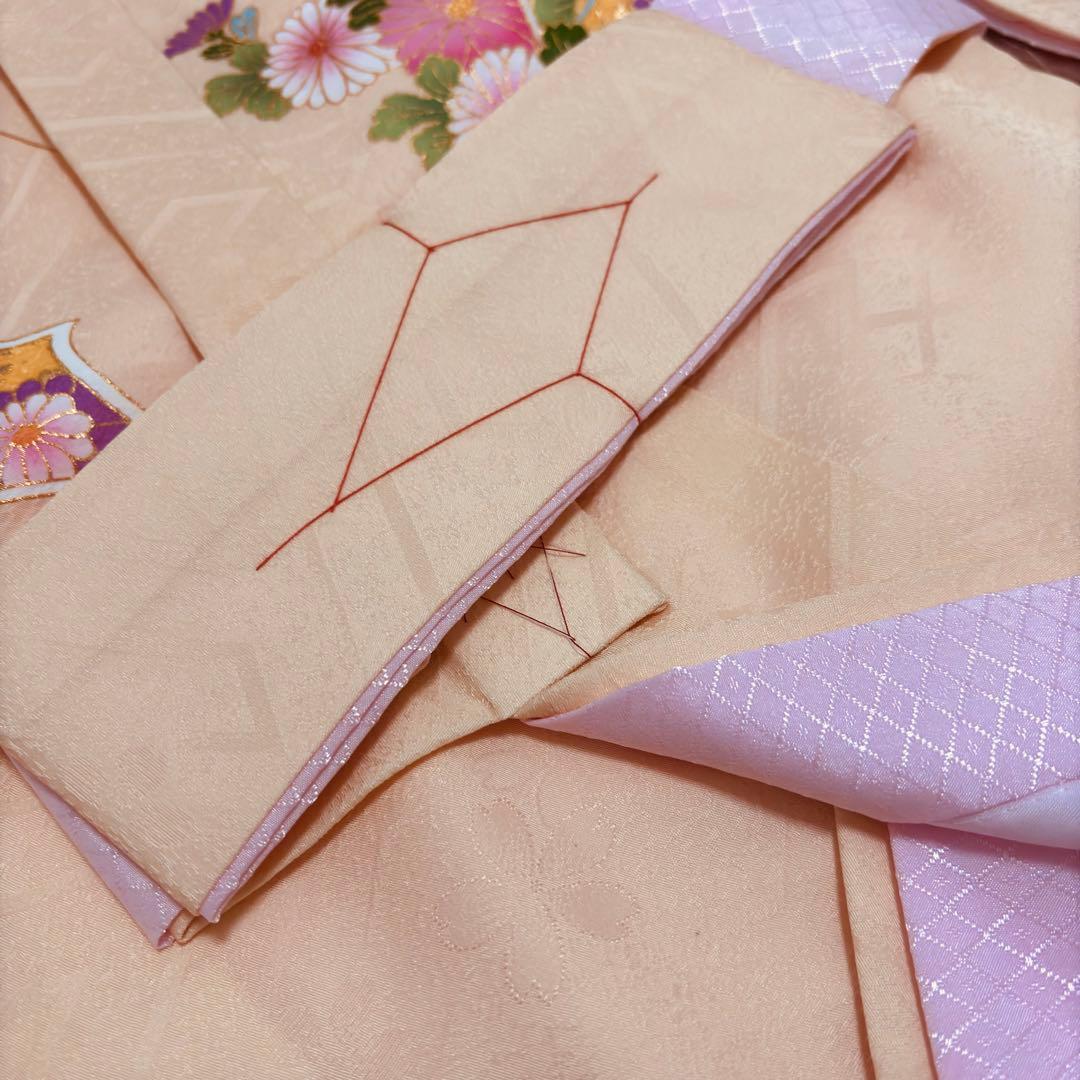 【新品】 正絹 日本製 特選京友禅 金駒刺繍 お宮参り 産着 ペールオレンジ