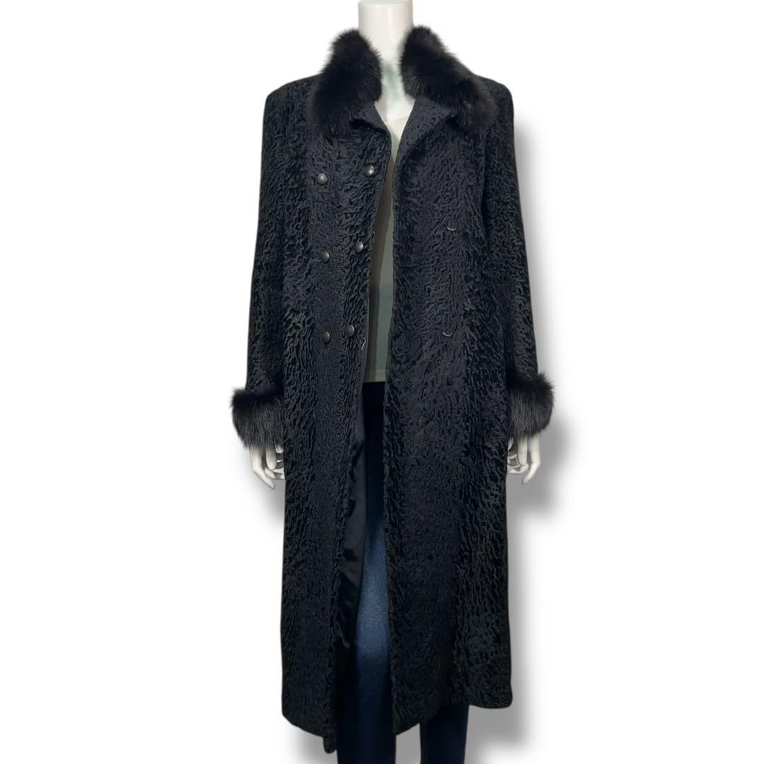 極美品 ERIFORT ペルシャンラム リアルファー ロングコート ブラック M