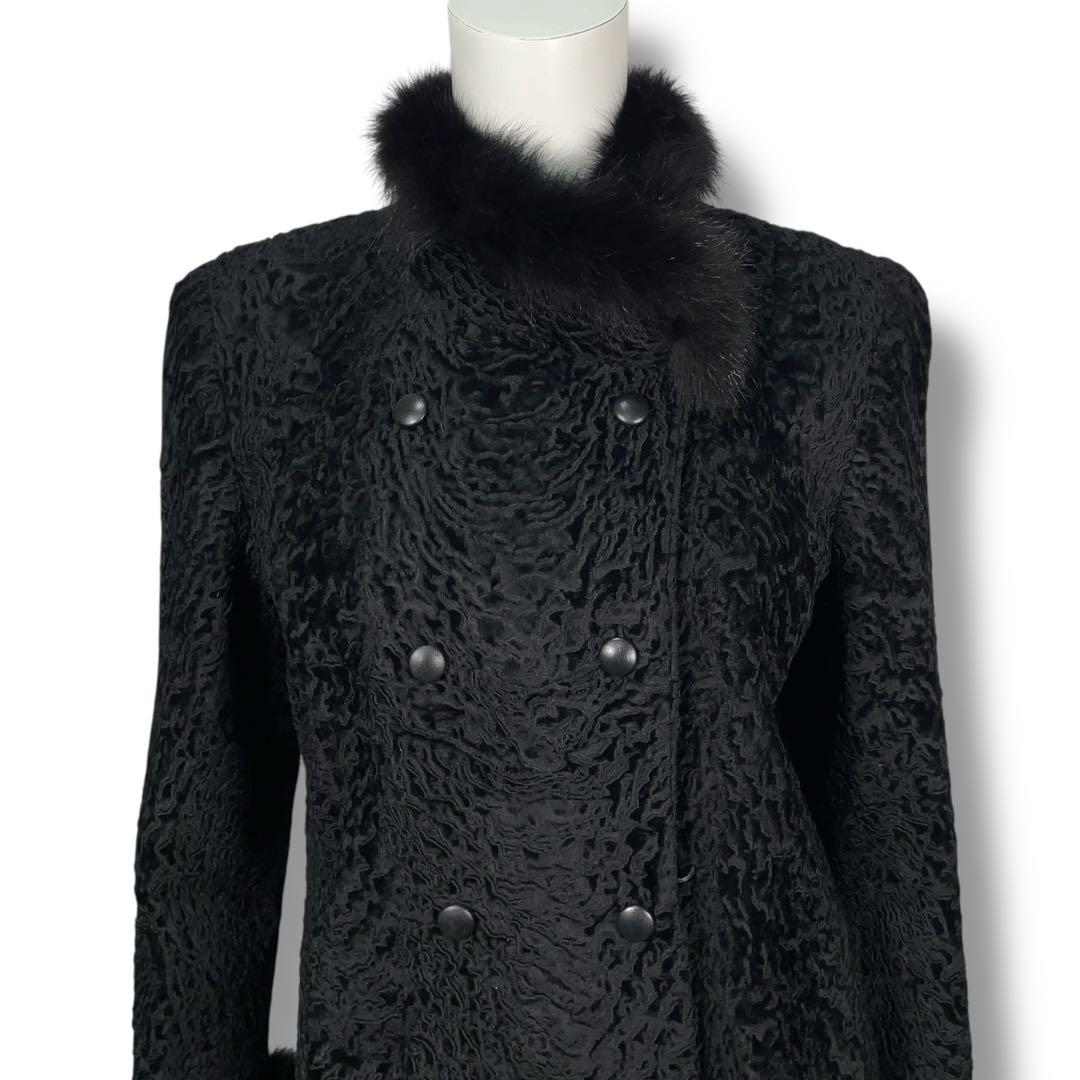 極美品 ERIFORT ペルシャンラム リアルファー ロングコート ブラック M