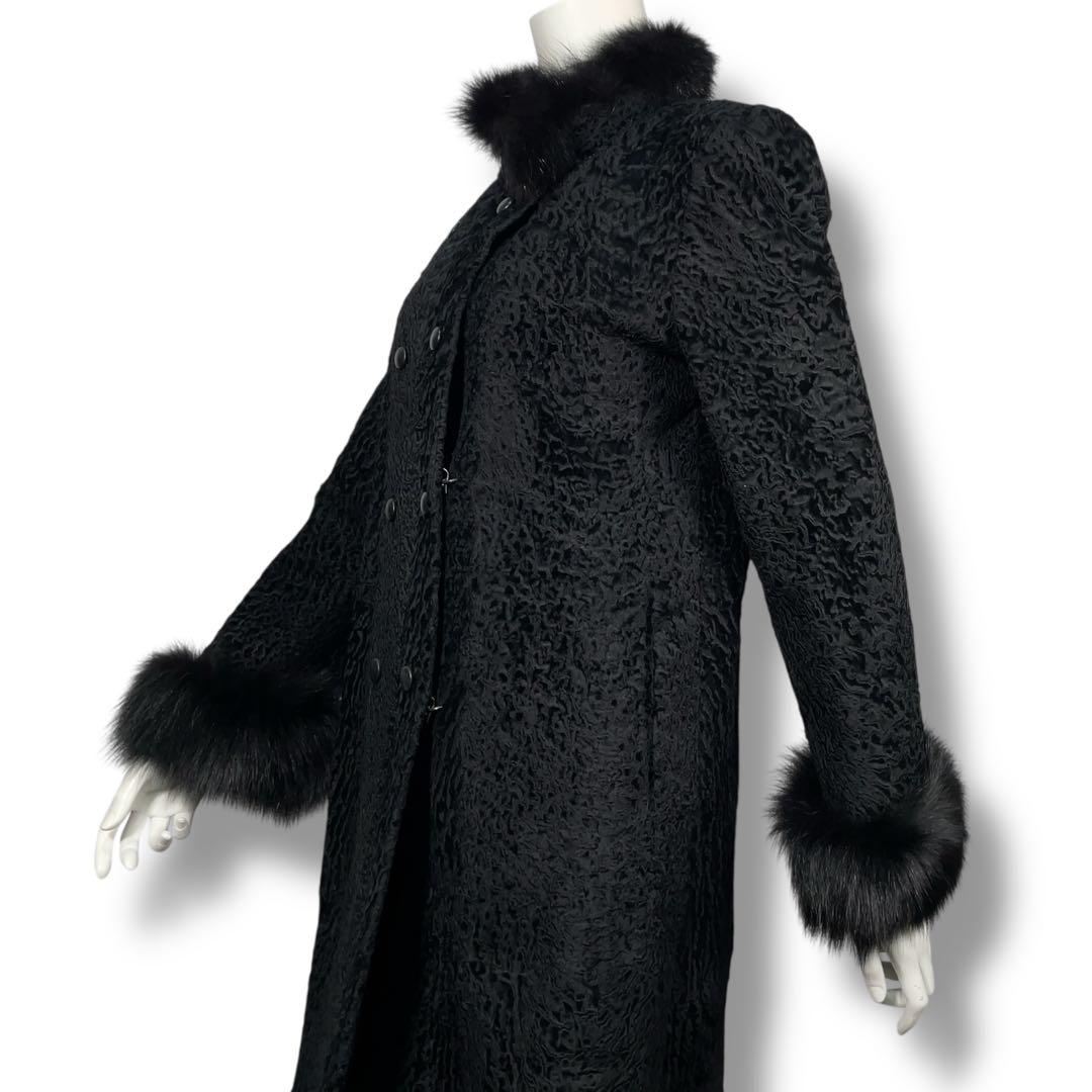 極美品 ERIFORT ペルシャンラム リアルファー ロングコート ブラック M
